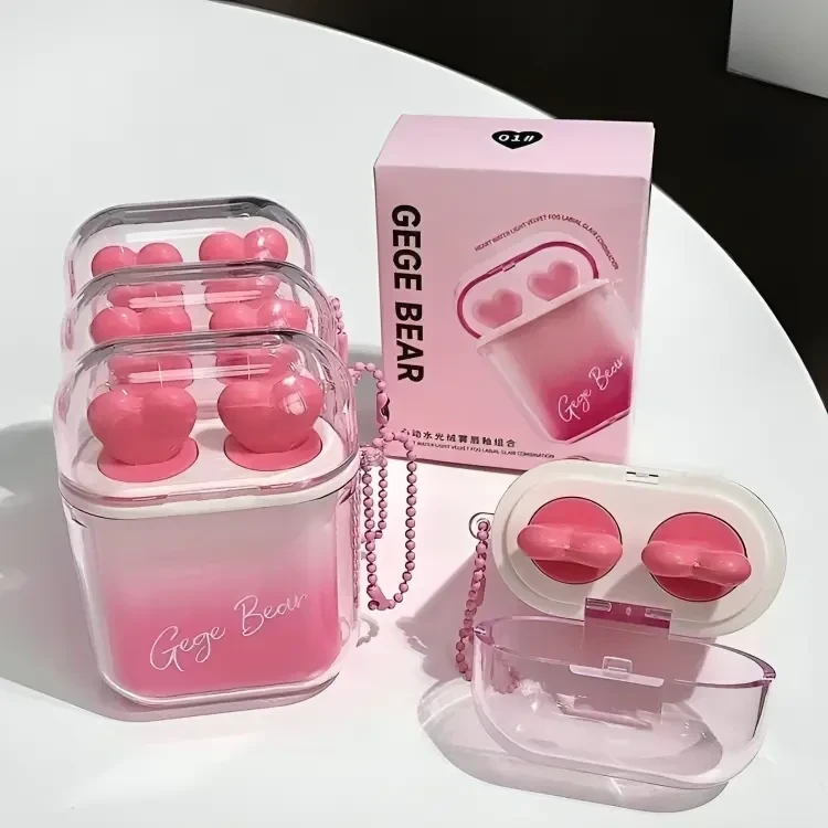 Gege Bear Heart Beating Earbuds Lipstick & Lip Gloss Combination
