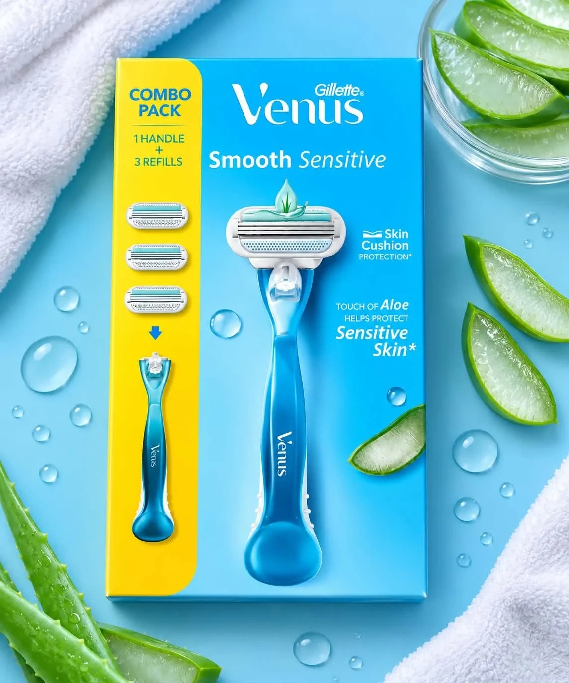 Gillette Venus Smooth Sensitive Razor 1 handle + 3 Refills